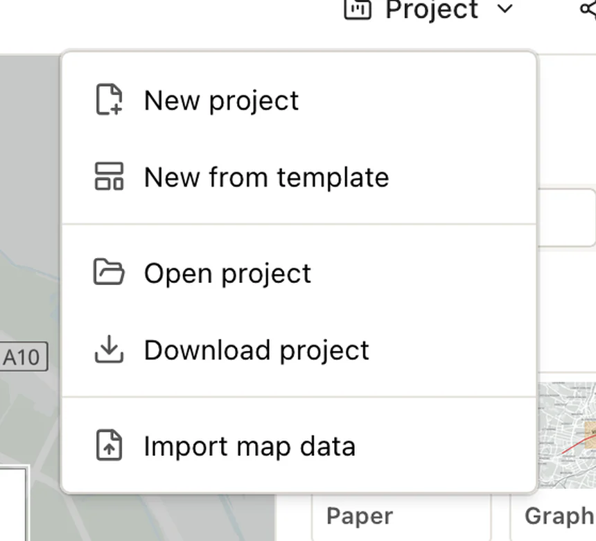 Print Map Studio Project menu with Download project action