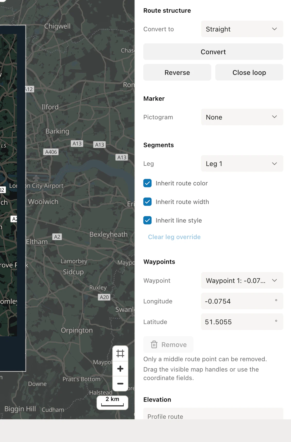 Print Map Studio advanced route structure and editing controls